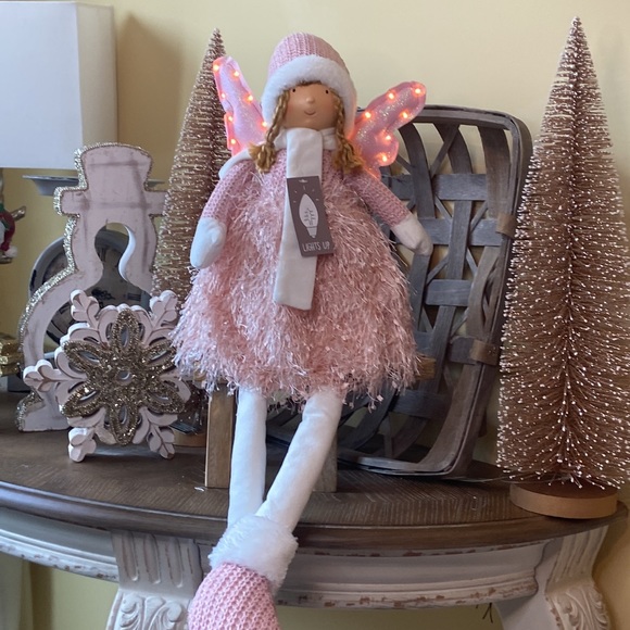 Other - NEW! Lighted! Vintage Inspired Shabby Chic Christmas Pink Snow Angel Rag Doll